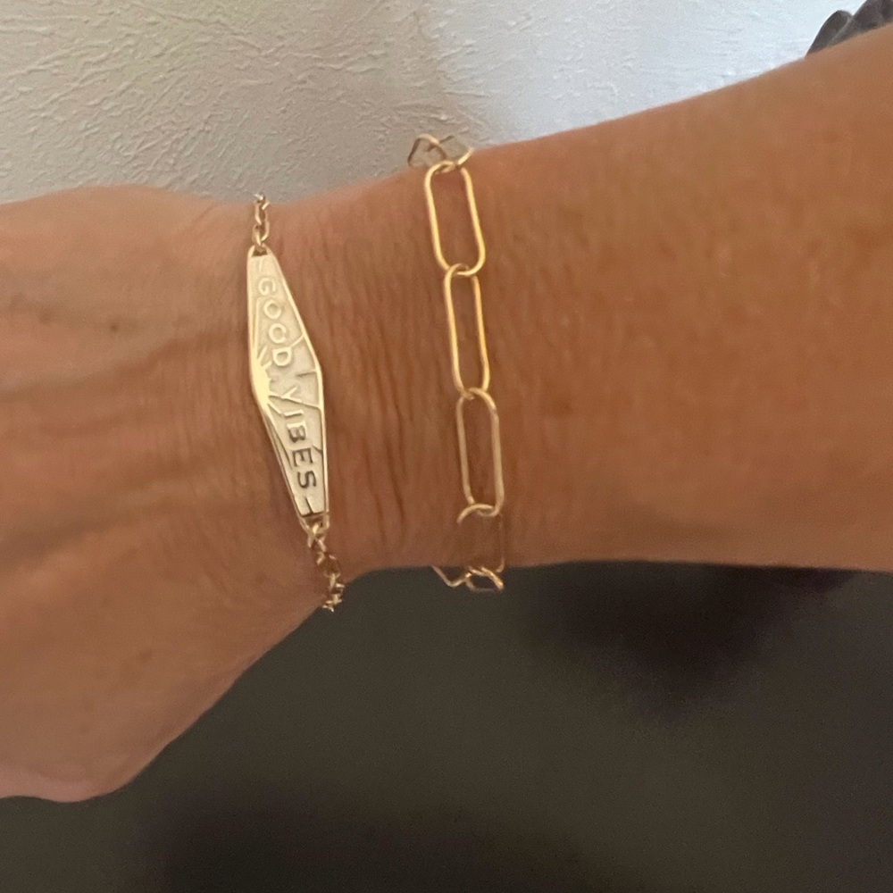 Kris Nations Good Vibes Enamel Gold Bracelet with Drawn Cable Chain